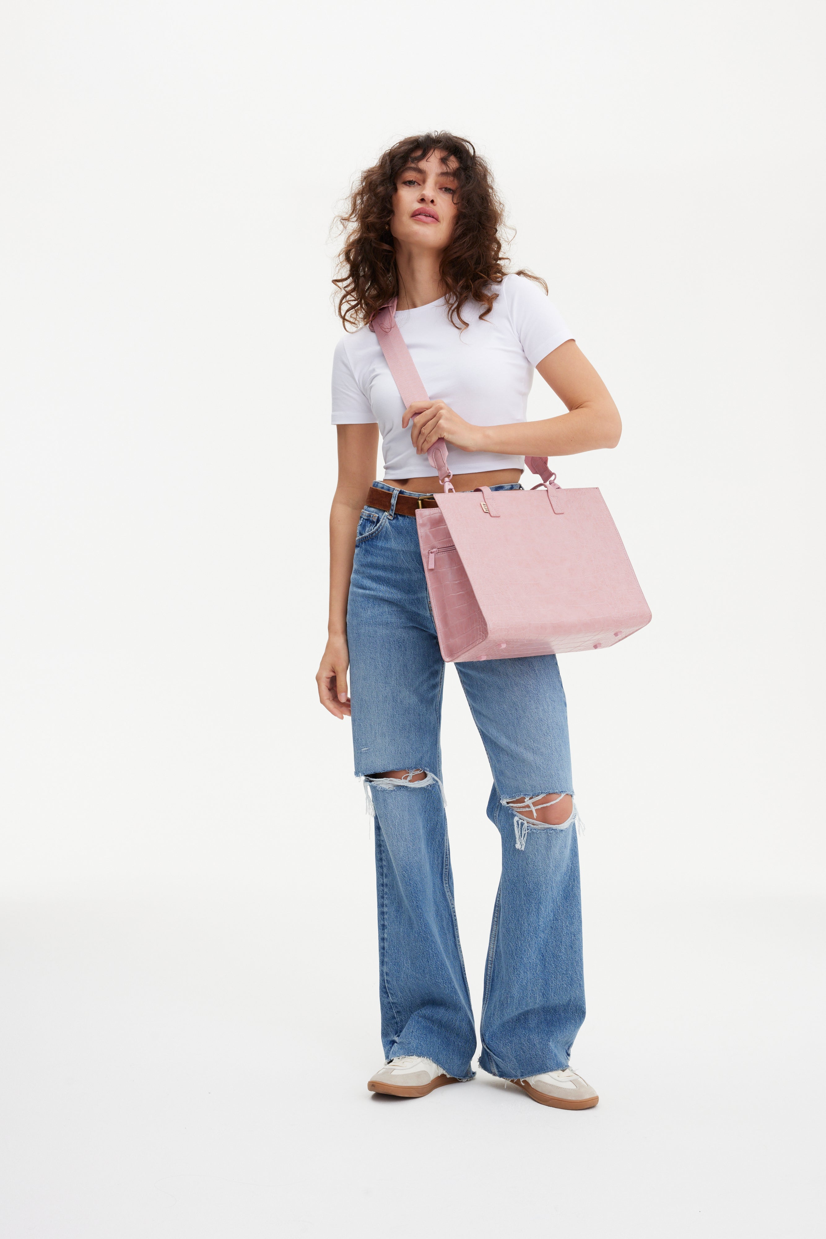 The Work Tote in Atlas Pink Croc